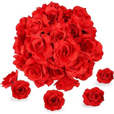 Kesote 50 Stk. Künstliche Rosenköpfe, Rot, Ø 6cm - Ideal für Hochzeit, Party