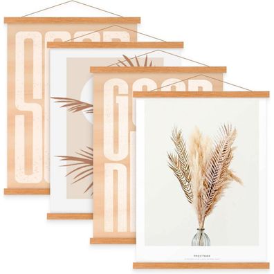 Benjia 4er Set Magnetische Posterschiene Teakholz 61cm - Einfache Aufhängung
