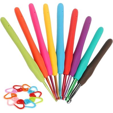 Coopay Aluminium Häkelnadel-Set, 9-teilig, ergonomisch mit weichen Griffen für