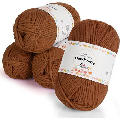 Aeelike 200g (4x50g) 5-lagige Acryl-Baumwollwolle zum Stricken und Häkeln, für