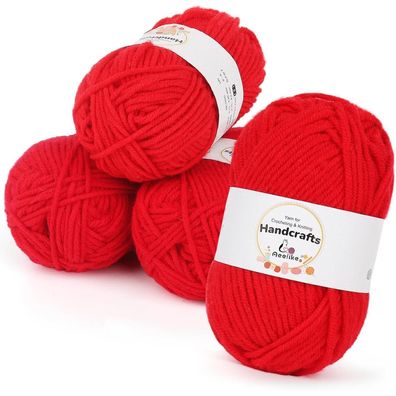 Aeelike Amigurumi Wolle Set, 200g (4x50g) 5-Ply Baumwolle zum Häkeln