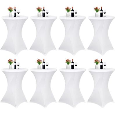 Pesonlook 8er-Set Stretch Stehtisch Husse für Bistrotische Ø 80-85 cm, Weiß