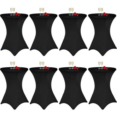 8er Set Stehtischhusse Schwarz Ø 80-85 cm, Stretch-Tischdecke mit Fußtaschen