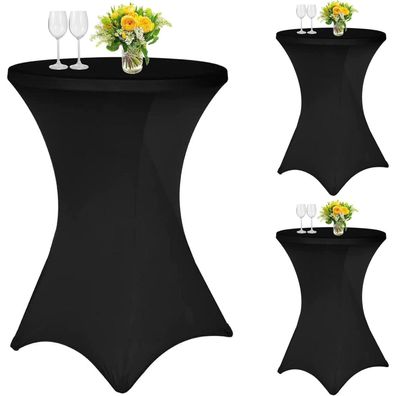 3x Stehtisch Hussen Schwarz für Ø 80-85 cm Stehtische, Stretch-Tischdecke mit