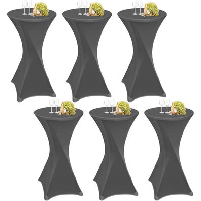 6er Set Stehtisch Hussen 60x110 cm Spandex Stretch Tischdecke Dunkelgrau für