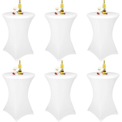 6er Set Stehtisch Hussen Weiß Ø 70-75 cm, Stretch-Tischdecke mit Fußtaschen für