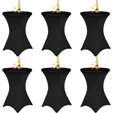 6er Set Stehtisch Hussen Schwarz, Stretch-Tischdecke für Ø 70-75 cm Stehtische