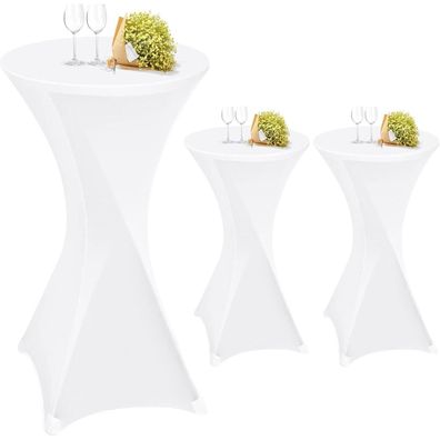 Teruntrue 3er Set Stehtisch Hussen weiß, Ø 60-65 cm, Stretch-Tischdecke mit