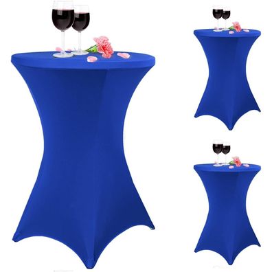 3er-Set Stretch Stehtisch Husse für Bistrotisch Ø 80-85 cm, Königsblau, mit