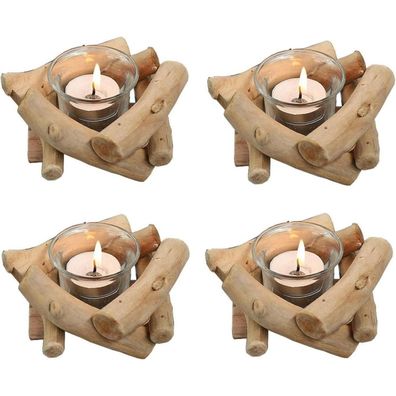 Sziqiqi 4er Set Rustikale Kerzenständer aus Holz mit Glas-Tasse, Vintage