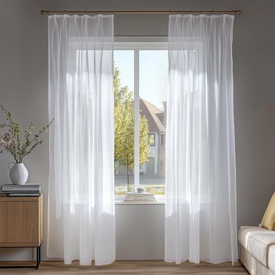 Deconovo Transparente Gardinen mit Kräuselband, Leinenoptik, Weiß, 2er Set
