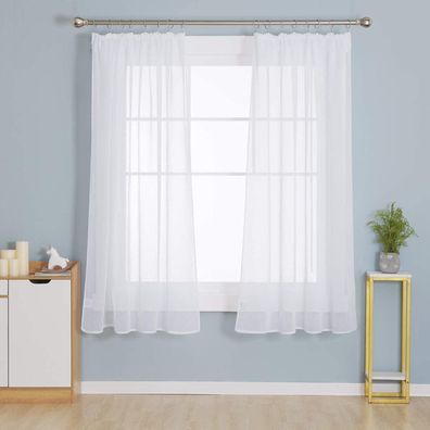 Deconovo Transparente Gardinen in Leinenoptik mit Kräuselband, 160x132 cm