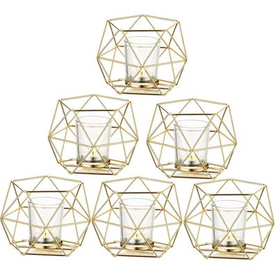 Romadedi Teelichthalter Metall Gold - 6er Set Geometrische Kerzenständer Modern