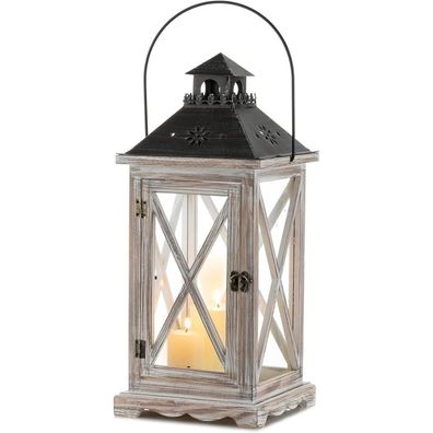Sziqiqi Laterne Kerzenhalter Vintage Windlicht Holz Metall 48cm Antik Beige für