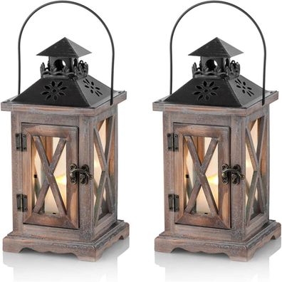 Sziqiqi Laterne Kerzenhalter Vintage Windlicht Holz Metall Rustikal Bauernhaus