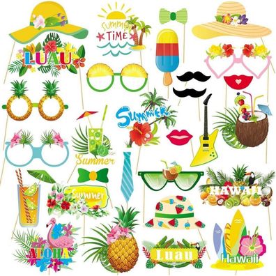 Sprinlot Hawaii Fotobox Requisiten, 29 Stück Luau Party Foto Booth Props für