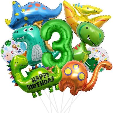 XXL Dino Geburtstag Deko Set, 3 Jahre Dinosaurier Folienballons für Jungen