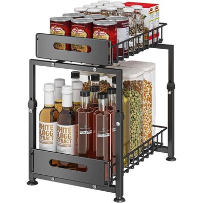 YunNasi Unterschrank Organizer mit 2 Etagen, Metall, höhenverstellbar, für