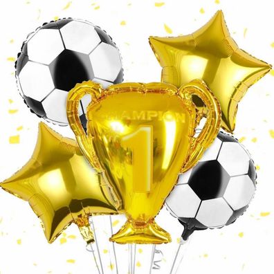 5 Stück Fußball Luftballons Set: Trophäe & Fußball Ballons für