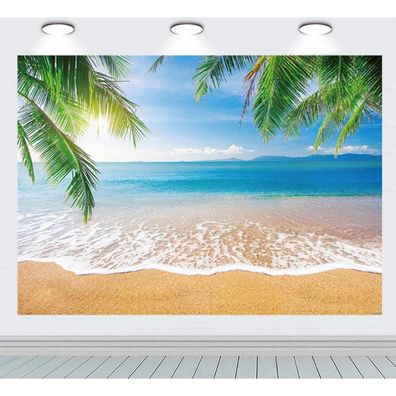 INRUI Tropischer Strand Fotografie Hintergrund 2,1 x 1,5 m Sommer Palmen Blaues