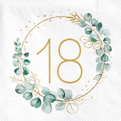 Sprinlot 18. Geburtstag Servietten, 40 Stück Eukalyptus Deko in Gold Grün