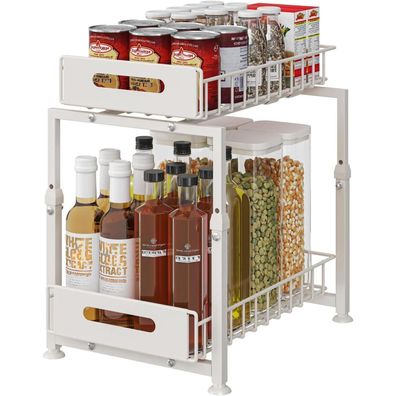 YunNasi Unterschrank Organizer mit 2 Etagen, Metall, höhenverstellbar, Weiß
