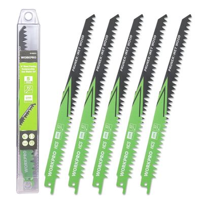 Workpro Säbelsägeblätter Set 5-teilig, 230mm 5TPI HCS, für Zweige, kompatibel