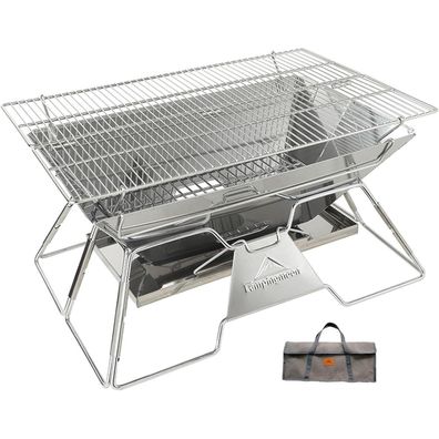 Campingmoon MT-3 Tragbarer Edelstahl Klappgrill, Holzkohle, 50,8 x 33 cm, mit