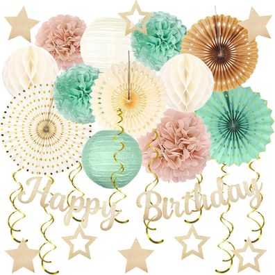 Zerodeco Salbei-Grün Herbst Boho Geburtstagsparty Deko Set - 29 Teile für
