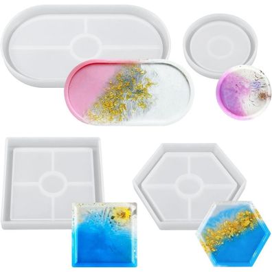 Capaneus 4 Stück Silikonform Set für Epoxidharz - Untersetzer, Tabletts, Deko