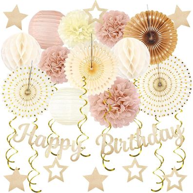 Zerodeco Champagner-Gold Herbst Boho Geburtstag Deko Set - 29-teilig Beige