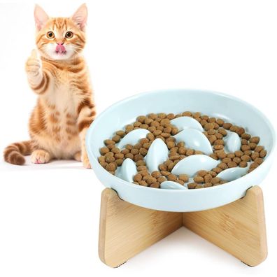 HAPPY HACHI Erhöhter Katzennapf aus Keramik, Anti-Schling-Napf für Nassfutter