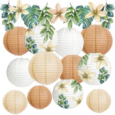 YBwanli Papierlaternen im Ölgemälde-Stil, 13 Stück Beige, Boho Deko für