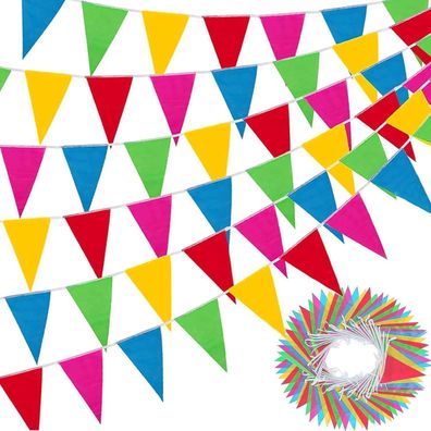 VIKY Wimpelkette Outdoor Wetterfest 50M, Stoff Girlande Bunt für Kinderzimmer