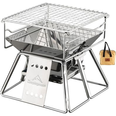 Campingmoon X-Mini Kleiner Edelstahl Holzkohlegrill mit Tragetasche für 1-2