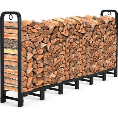 Amagabeli Kaminholzregal Außen 244cm Schwarz Schwerlast Holzstapel Lagerregal