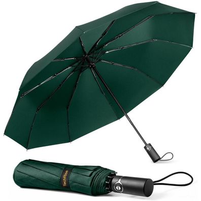 TechRise Automatik Taschenschirm: Sturmfest, Groß, Windsicher, Kompakt, Grün