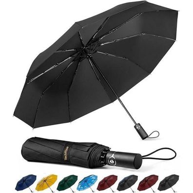 TechRise Sturmfester Taschenschirm - Groß, Windsicher, Automatik, Schwarz