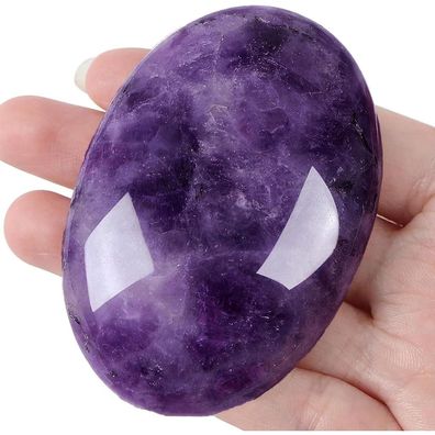 Qinjiejie Großer Amethyst Edelstein 2.4 Zoll Ovaler Kristall Handschmeichler