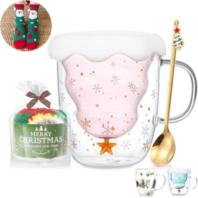Binoster Süße Weihnachtsgeschenke Tasse, Doppelwandige Glastasse mit