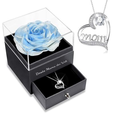 Sunia Geschenke für Mama: Ewige Echte Rose mit 925 Sterlingsilber Mom Halskette
