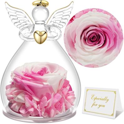 Sunia Ewige Rose im Glas mit Engel Figur - Romantisches Geschenk für Frauen