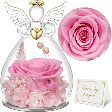 Sunia Ewige Rose im Glas Engel Figur Geschenk für Frauen, Mama, Oma - Rosa