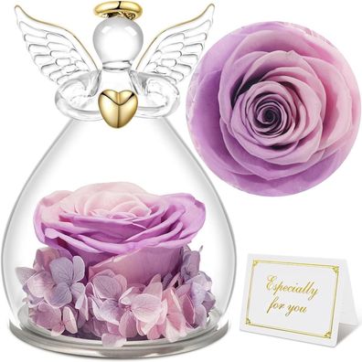 Sunia Ewige Rose im Glas mit Engel Figur - Romantisches Geschenk für Frauen