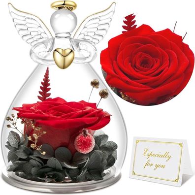 Sunia Ewige Rose im Glas Engel Figur - Romantisches Geschenk für Frauen, Mama