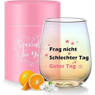 Yalucky Irisierendes Weinglas mit Spruch "Guter Tag Schlechter Tag" - Lustiges