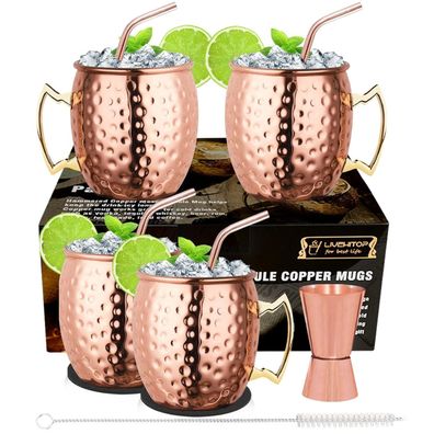 Livehitop Moscow Mule Becher Set, 4 Stück Kupferbecher mit Zubehör für Haus