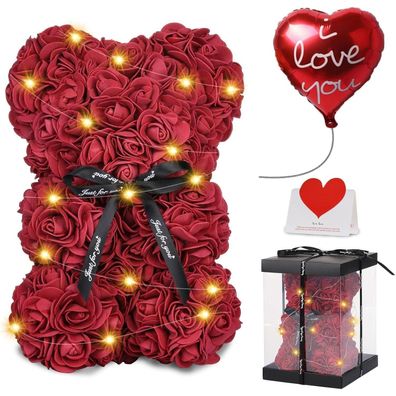 Touloube Rosenbär Bordeauxrot - Handgefertigter Blumenbär mit über 250 Rosen