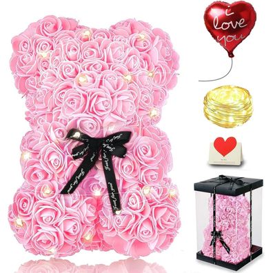 Touloube Rosenbär Geschenk für Mama Frauen - 25cm Rosen Teddybär mit