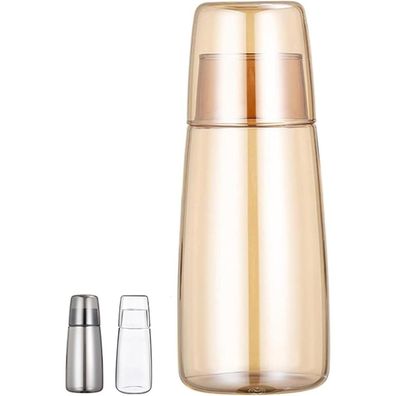 Yalucky Nachttisch Wasserkaraffe Set mit Becher aus Glas, 750ml, Gold